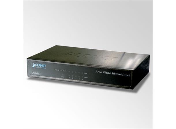 Switch   5-port 10/100/1000B/Tx Planet: extern power 